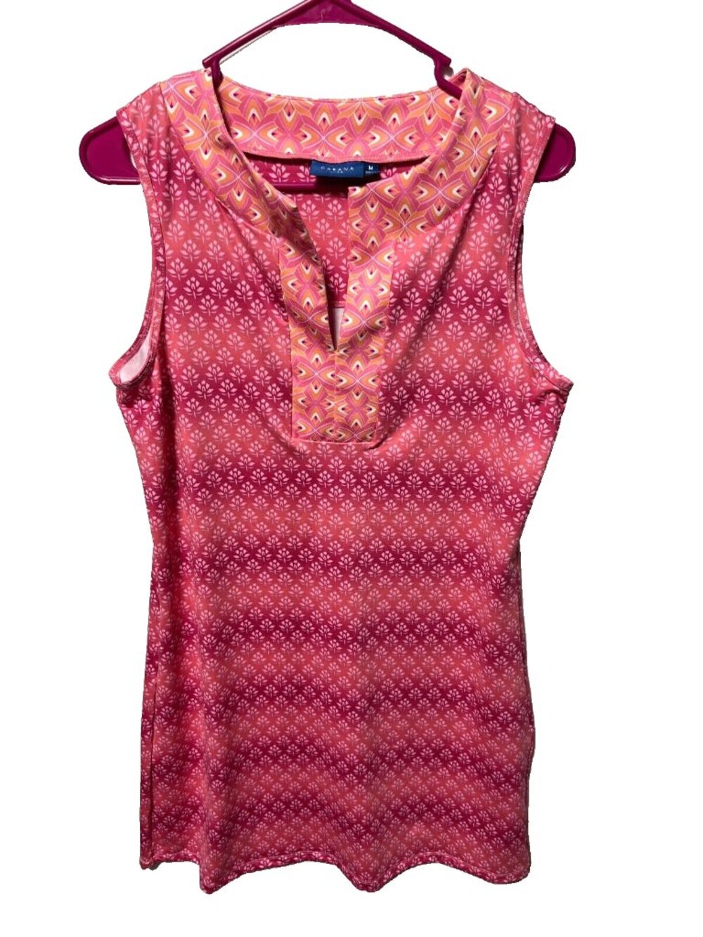 Cabana Life Pink Multi Sleeveless Tunic Dress Size M pink orange cover up